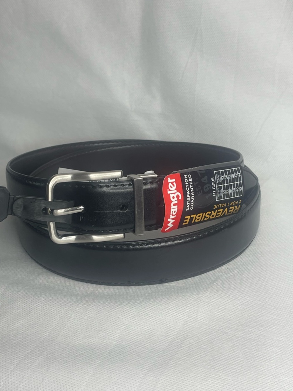 Wrangler Leather Belt All Reversible Size 46 Matte Black / Gloss Black Silver